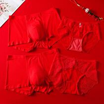 Male and female couples pants one man and one woman mistress Sexy Super Slim Lace Ice Silk Couple Pants Head Summer Red
