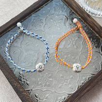 S999 Pure Silver Retro National Trend National Style Persimmon Ruyi Bracelet Womens Niche Light Luxury Hand-woven Color Bracelet