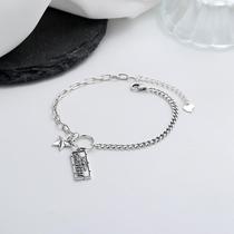 Chaosheng S925 sterling silver five-pointed star 1947 tag stitching bracelet hiphop trendy street versatile hand jewelry for women