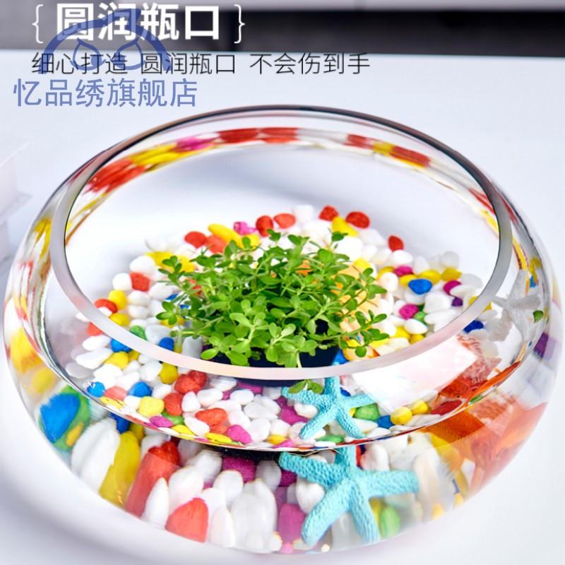 Thickened transparent glass tank turtle tank living room home desktop round office mini small goldfish