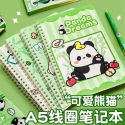 A5 Spiral Notebook Panda Notebook Planner for Elementary School Students Thickened Notepad Cute Cartoon High-Value Lined Notebook for Middle School Students Classroom Notebook Exam Preparation Notebook Planner