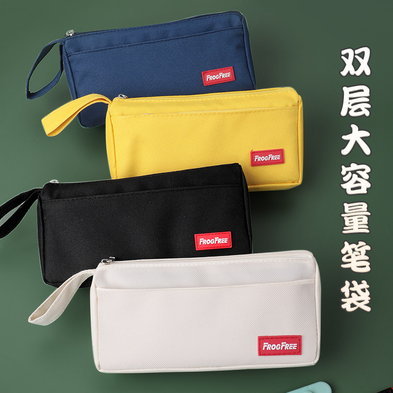 Minimalist pen pouch elementary school children's day series large capacity pencil bag boy girl beginner high school raw stationery containing box resistant and versatile canvas pen bag handheld portable advanced senses new pop-Taobao