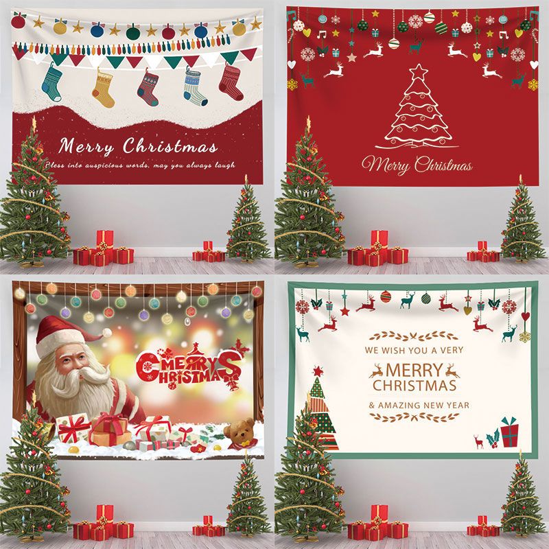 Christmas Background Cloth Christmas Hanging up Theme Room Decorative Background Wall Tapestry Wall Cloth Mesh Red Photo Vertical set-Taobao