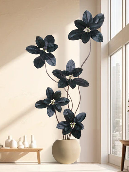 Artificial Green Plant Black Rubber Tree Potted Fake Plant Bionic Living Room Decoration High-End and Elegant Decoration
