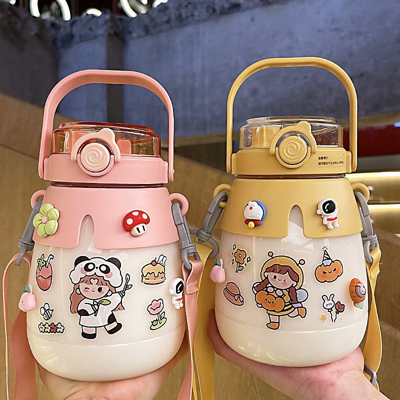 Portable water cup large-capacity girls high-value kettle high-temperature-resistant children's summer cartoon net red straw PC belly cup