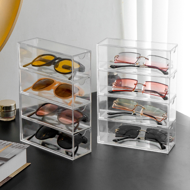 Glasses Storage Box Multi-Grids Acrylic Transparent Invisible Eye Storage Collection Children's Men's and Women's Sunglasses Storage Rack