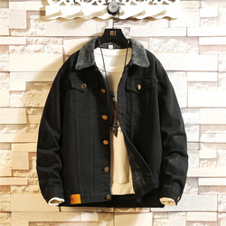 ເສື້ອຢືດ denim ດູໃບໄມ້ລົ່ນແລະລະດູຫນາວຂອງຜູ້ຊາຍ velvet ຫນາໃນແບບເກົາຫຼີ trendy loose coat casual cotton top versatile jacket