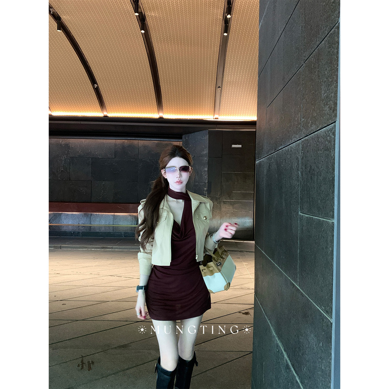 Chan Chen Mengting [New York Newspaper] L* Same Metal Zipper Short Windbreaker Women's Stand Collar Biker Jacket Coat