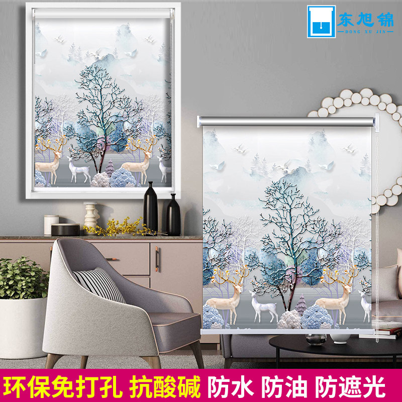 Roller blinds curtains new Chinese-style expansion-free punch-free installation full shading shade home toilet kitchen lift roll-up type