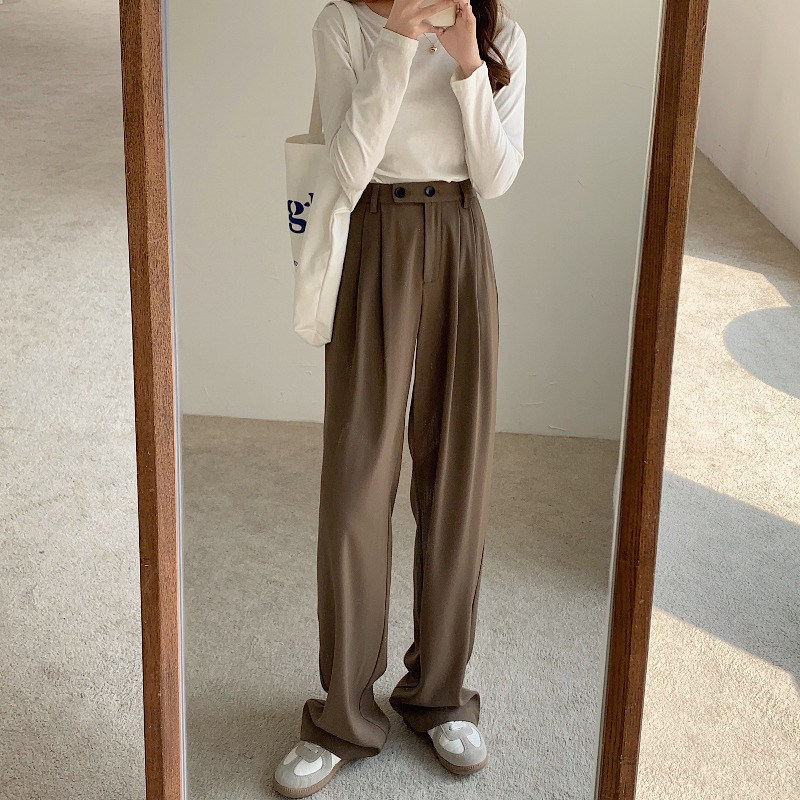 Wide leg pants woman large size size fat mm high waist pituitary drag black conspicuously slim 100 lap straight cylinder casual little Subsuit pants