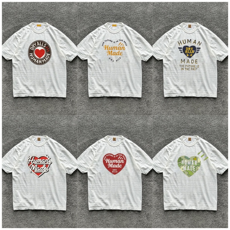 In Stock Human Made Japanese Trendy Brand Summer Heart Print Crew Neck Slub Cotton Short-Sleeve T-Shirt Unisex