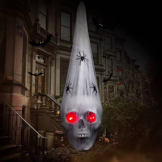 Halloween Horror Decoration Glowing Skull Spider Cotton-Wrapped Hanging Ornament Haunted House Secret Room Courtyard Outdoor Decoration Props