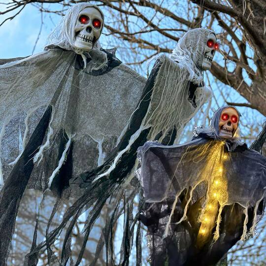 Halloween Decoration Glowing Eyes Hanging Ghost Outdoor Scene Scary Horror Costume Holiday Event Haunted House Setup