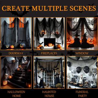 Halloween Decorations Black Gauze Blood-Stained Rags Hanging Cloth Yard Decoration Props Haunted Room Scene Decoration