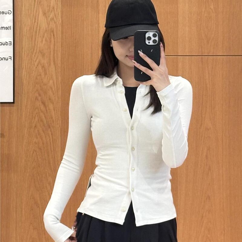 New Ht Spring Lulu Henry Long-Sleeve Cardigan Ribbed Knit Vpolo Collar Button Slim Fit Base Layer Slimming New Ht Spring Lulu Henry Long-Sleeve Cardigan Ribbed Knit Vpolo Collar Button Slim Fit Base Layer Slimming