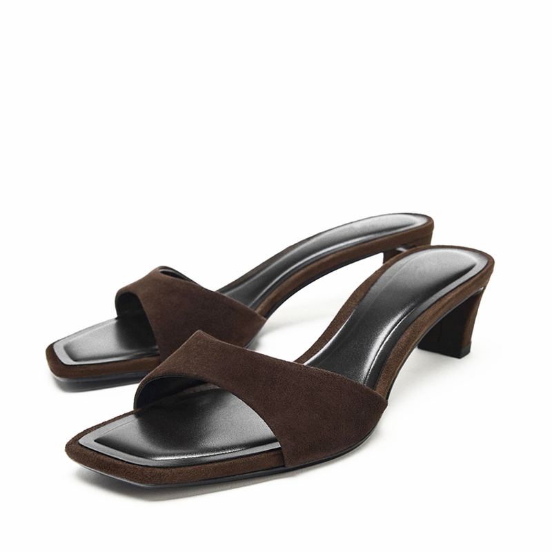 Za Women's Shoes Spring and Summer New Arrivals Women's Suede Mules High-Heeled Sandals Chunky Heel Open-Toe Slippers Women's Fashion Za Women's Shoes Spring and Summer New Arrivals Women's Suede Mules High-Heeled Sandals Chunky Heel Open-Toe Slippers Women's Fashion