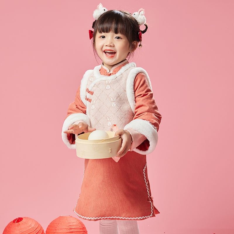 Winter dress girl's Tang dress plus thicken Yang Pie Two Pieces of Chinese Fenghan Clothes Ancient Baby New Year's Clothes