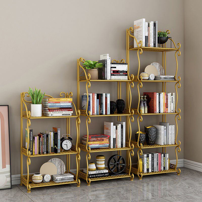 Bookshelf artistic sense rack floor-to-ceiling net red book storage shelf movable hollow bookcase iron rack swing table