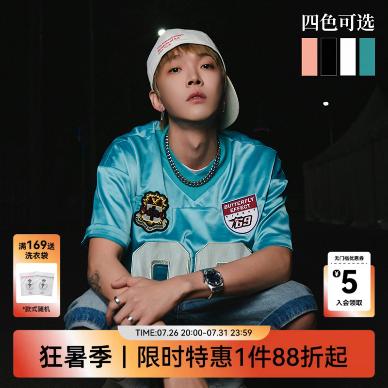 【Tizzyt Same Style】Sfnt Concert Digital Badge T-Shirt Butterfly V-Neck Short Sleeve Jersey Casual Style