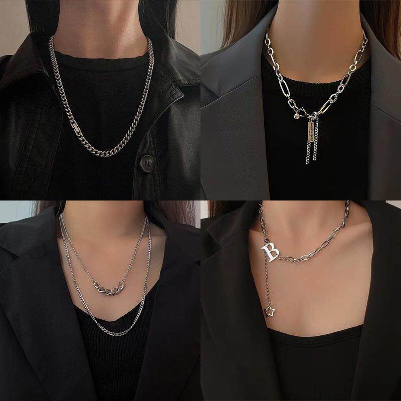 New hip-hop alphabet titanium AT-3fN2t sweater chain women's European and American revival style ancient cold autumn and winter necklace Shang Gang
