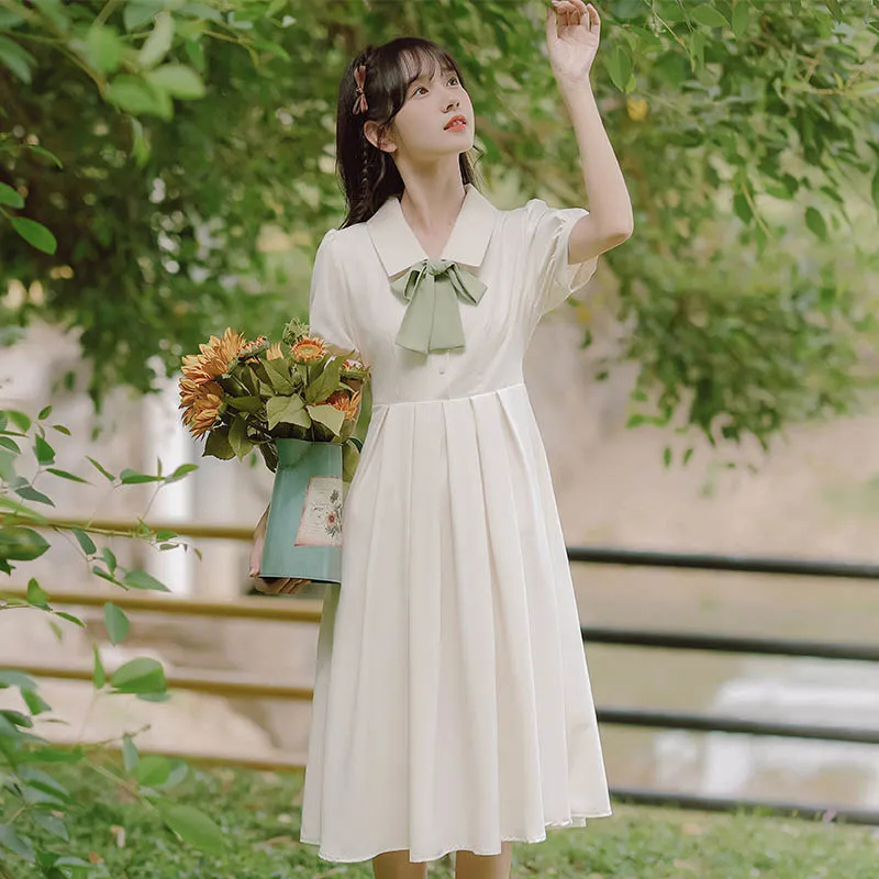 Summer Girl's First Love White Dress Women's Summer 2023 New Style Student Preppy Style Petite Long Dress