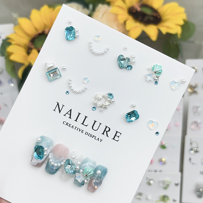 【Dreamy Ocean】Nail Art Decoration Material Kit Summer K9 Blue Rock Candy Pillow Fat Heart Nail Combination Rhinestones