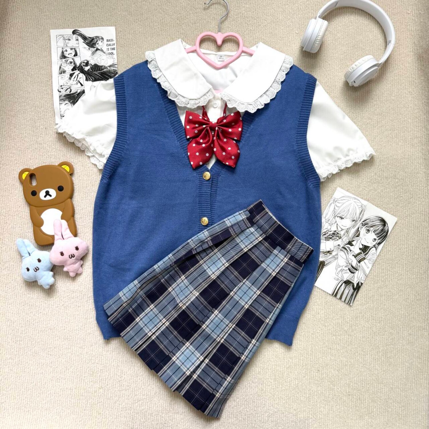 Wind Blows Wheat Fragrance JK Snow White Dress Set Original Uniform Vest Grid Skirt Student Sweet School Supply Half body Skirt