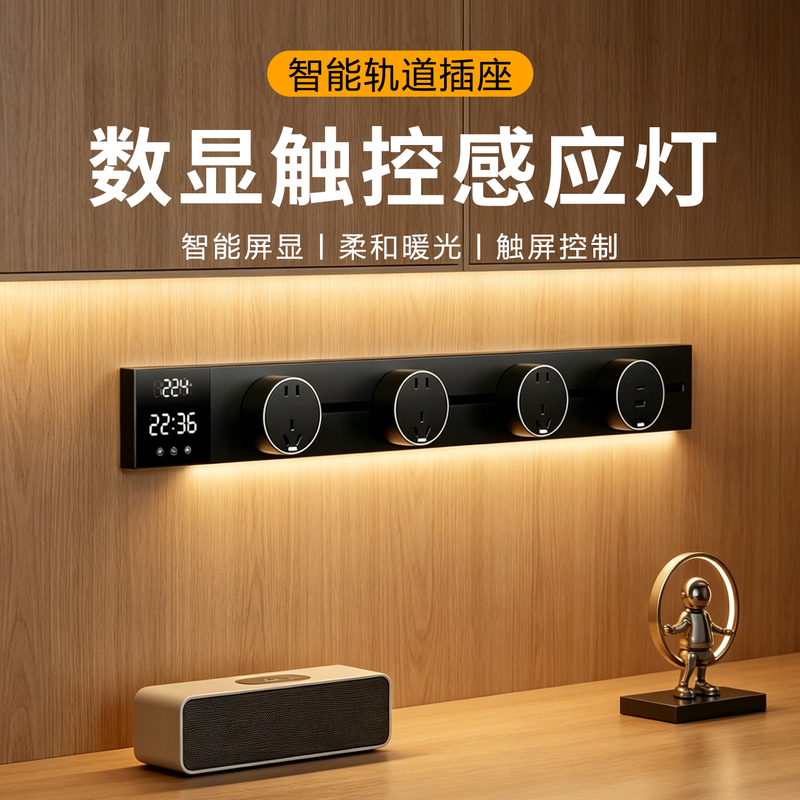 Mulinsen Smart Digital Display Track Socket Sensor Light Living Room Sideboard Multifunctional Power Strip Household Slide Rail Socket