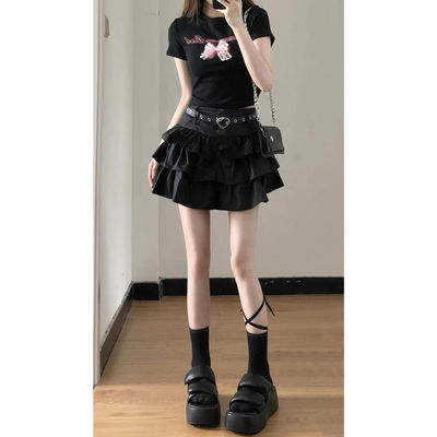 American sweet and spicy style puff cake dress set for girls, y2k outfit for petite girls, pure and sweet, cool two-piece set for summer