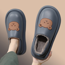 WATERPROOF COTTON SLIPPERS MEN WINTER INS Tide Pack Heel Warm Home Cartoon Plush Cotton Shoes Female Winter Outwear