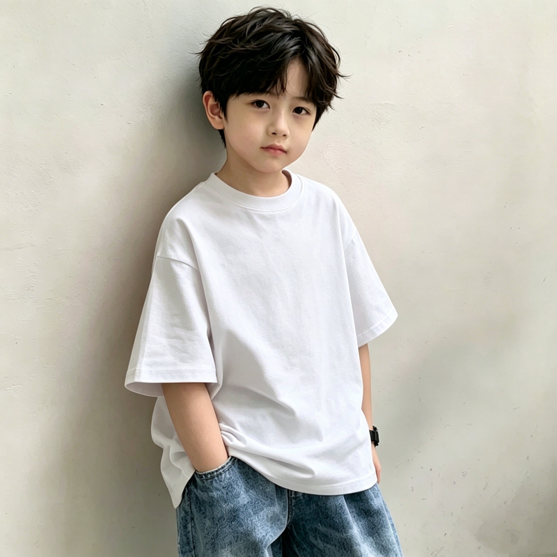 Pure Cotton Solid Color Short-Sleeve T-Shirt for Older Children, Loose Fit, Casual and Versatile for Boys and Girls, Summer Top/Base Layer Pure Cotton Solid Color Short-Sleeve T-Shirt for Older Children, Loose Fit, Casual and Versatile for Boys and Girls, Summer Top/Base Layer