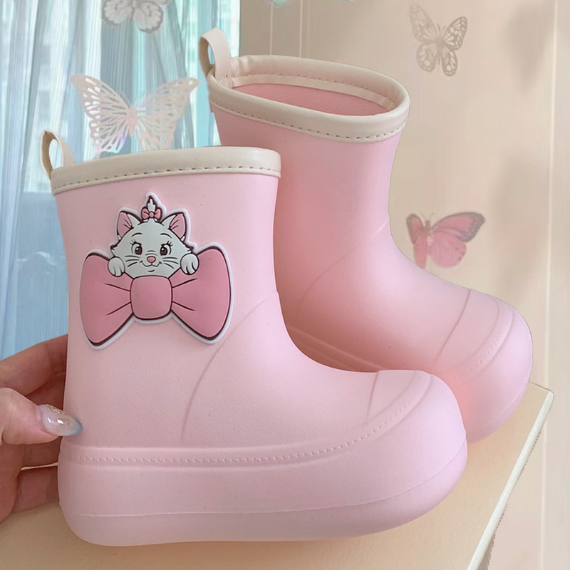 Creative Bow-Knot Mary Cat Disney Cartoon Waterproof Rain Boots for All Seasons, Fashionable Rain Shoes for Women and Children