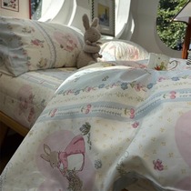 Cartoon bunny) 100-count rural girls heart pure cotton four-piece set of cotton sheets and quilt cover for student dormitory apartment