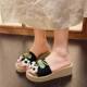 New Style Fairy-Style Wedge Flip-Flops for Women, Summer Fashion Straw Flower Thick-Soled Dai Ethnic Shoes, Beach Shoes, Sandals