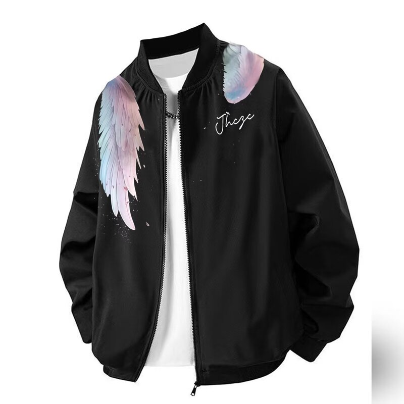 2026 Starry Sky American High Street Retro Wings Loose Fit Couple's New Printed Baseball Jacket Casual Style 2026 Starry Sky American High Street Retro Wings Loose Fit Couple's New Printed Baseball Jacket Casual Style