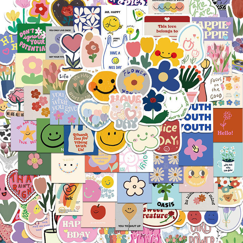 90 sheets of small flowers smiley face stickers cartoon cute phone shell computer ipad suitcases notebook with decorative handbooks-Taobao
