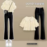 Летний комплект, милая кукла, рубашка, джинсы, большой размер, новая коллекция, в западном стиле, высокая талия