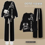 Комплект, мультяшный свитер, осенний, большой размер