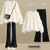 Осенний свитер, штаны, комплект, в западном стиле, большой размер, подходит для полных девушек, свободный крой