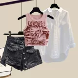 Летний комплект, жилет, рубашка, модные шорты, большой размер, в американском стиле, 3 предмета