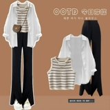 Летний комплект для отдыха, модная рубашка, жилет, штаны, 2024 года, 3 предмета