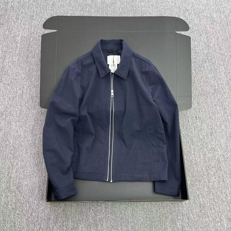 French Minimalist Style! High-End Seersucker! Spring Men's Lapel Solid Color Zipper Business Casual Jacket