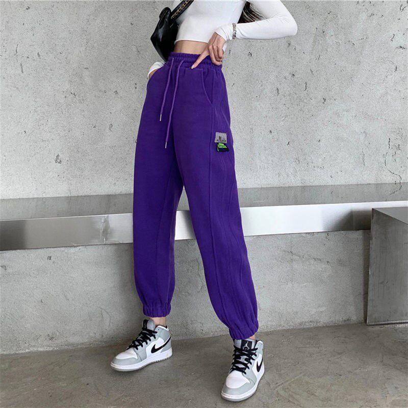 Color plus suede sweatpants Women's autumn winter thickened new 2022 looser bunches slim casual sports Harun