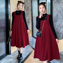 Pregnant Woman Braces Skirt Winter Style Dress Suit Autumn Winter Fashion style Bottoms Sweater Plus Braces Skirt Retro Academy Wind two
