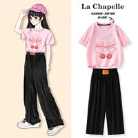 Черные шелковые штаны с бантиком, хлопковая футболка, 100% хлопок