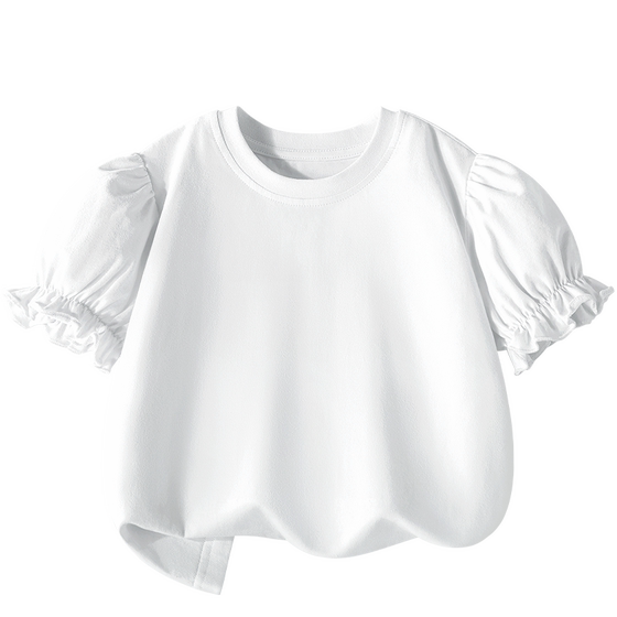 
La Chapelle girls short-sleeved T-shirt for summer 2025 new white cotton top for girls half-sleeved fashionable