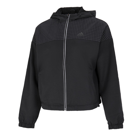 아디다스 여성용 새 패치워크 후드 스포츠웨어 루즈 탑 방풍 우븐 재킷 재킷 HM7085