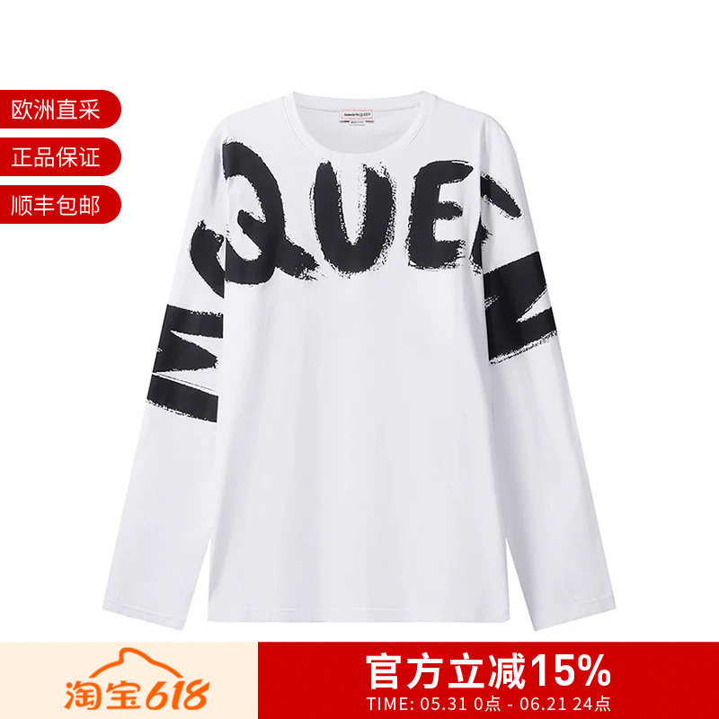 [Premium Selection] Alexander Mcqueen Mcqueen Men's Round Neck Long Sleeve T-Shirt 664426 Qtz89