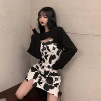 Платье-комбинация, осеннее демисезонное платье, осенняя юбка, приталенная зебра, короткая мини-юбка, коллекция 2023, с акцентом на бедрах