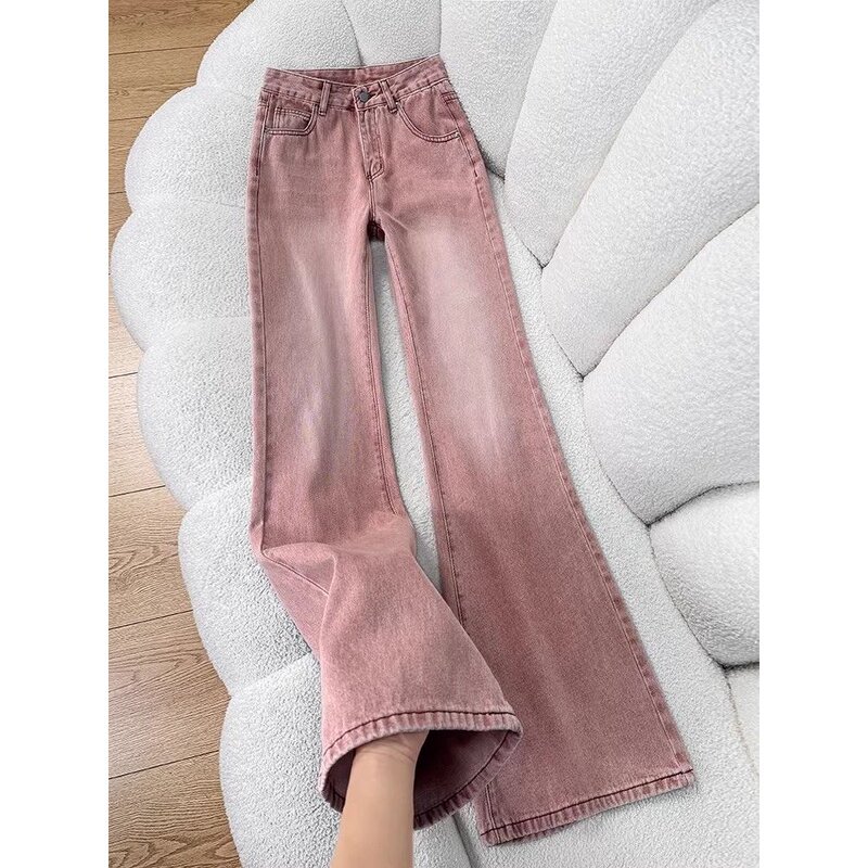 Dopamine Pink Flared Jeans for Women, 2026 Summer New Style, American Hot Girl High-Waisted, Non-Tight Flared Pants